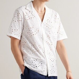 Club Monaco Convertible-Collar Broderie Anglaise Cotton Shirt